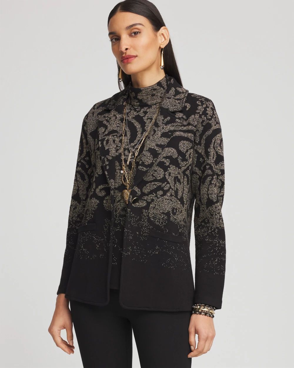 春早割 Metallic Chico's | Blazer Sweater Jacquard バッグ